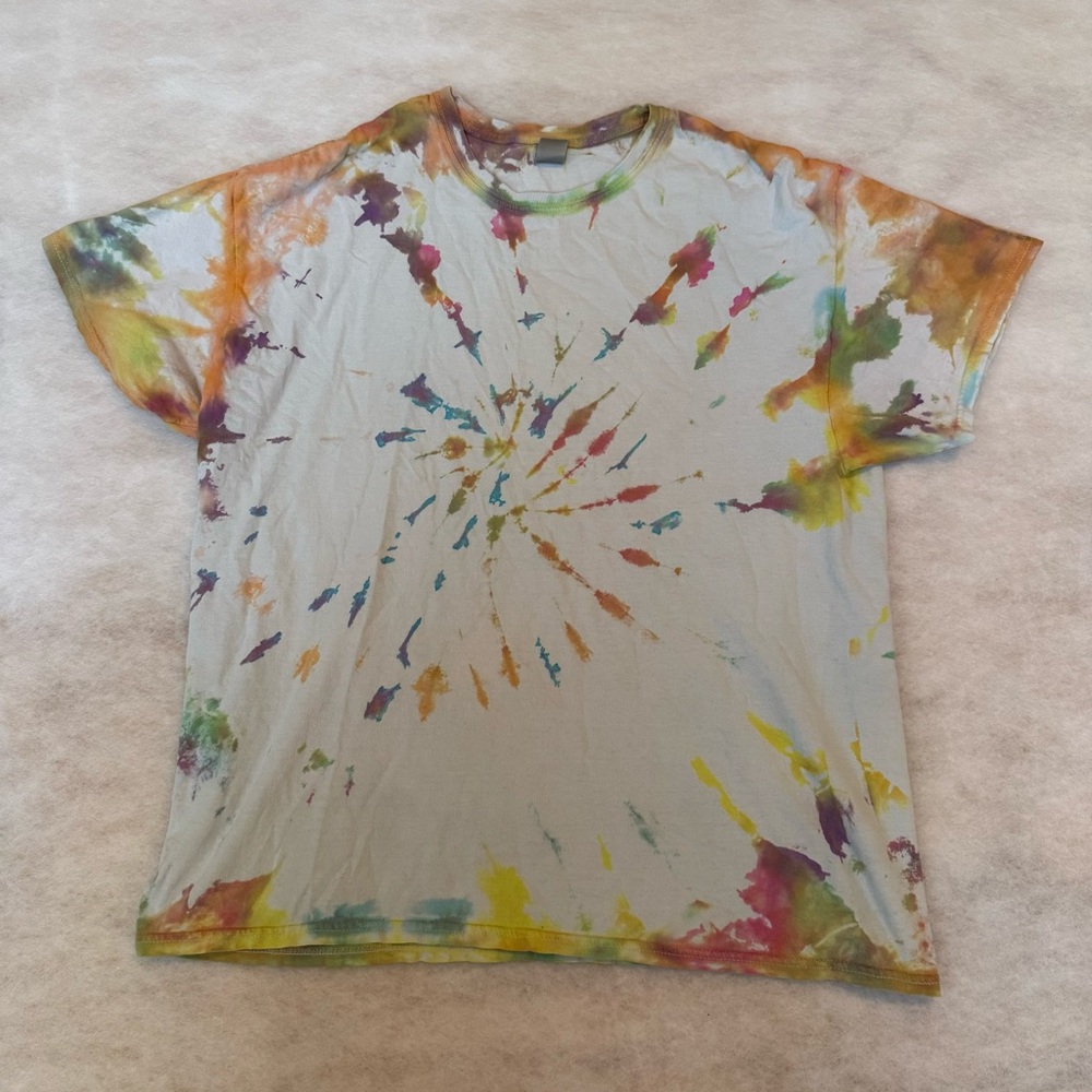Handmade Tie-Dye T-Shirt | Gildan XL | Rainbow Spiral | Unisex Tee